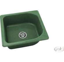 Chiuvetă încorporată verde din material compozit cu o cuvă și ventil cu sită.