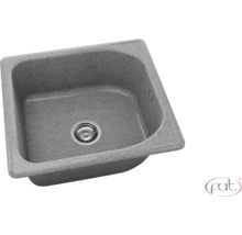 Chiuvetă încorporabilă din compozit de granit gri, cu o cuvă, scurgere și preaplin. fat Logo.