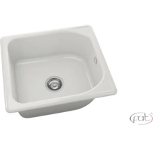 Chiuvetă de bucătărie albă cu o singură cuvă din ceramică cu design pătrat și Fat Logo.
