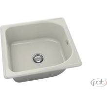 Chiuvetă încorporabilă din material compozit, formă pătrată cu colțuri rotunjite, inclusiv sită și preaplin. fat Logo.