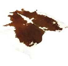 Covor din piele de vacă naturală cu model pătat maro și alb.