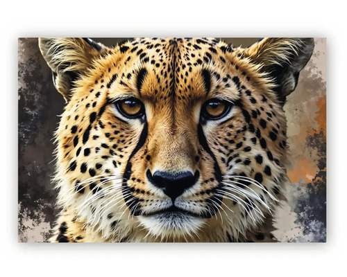 Tablou pe pânză cu portretul unui ghepard în prim-plan.