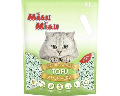 Așternut igienic pentru litieră pisici Miau Miau Tofu Aloe Vera, 6 l