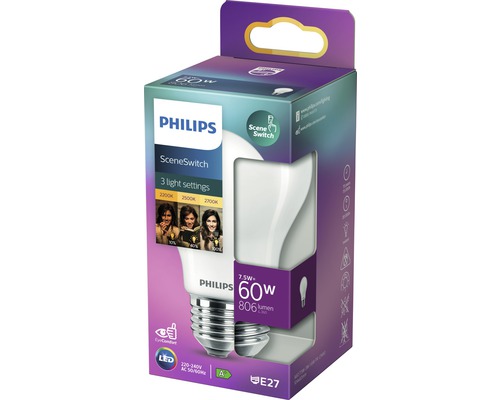 Bec LED Philips SceneSwitch, 7,5 wați, soclu E27