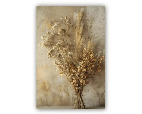 Tablou de perete cu un buchet de flori uscate, iarbă de pampas și flori de câmp.