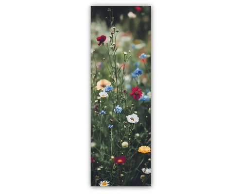 Panou pentru bucătărie cu imprimeu de pajiște cu flori sălbatice multicolore.