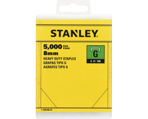 Logo Stanley, pachet de 5000 de capse tip G, 8 milimetri, pentru sarcini mari.