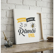 Tablou canvas cu mesaj motivațional Muncește din greu și rămâi umil și ilustrație albină, decorațiune de perete.
