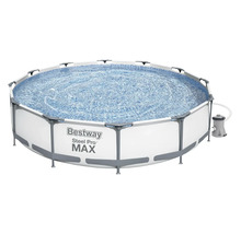 Piscină supraterană rotundă Bestway Steel Pro MAX cu cadru metalic și pompă de filtrare.