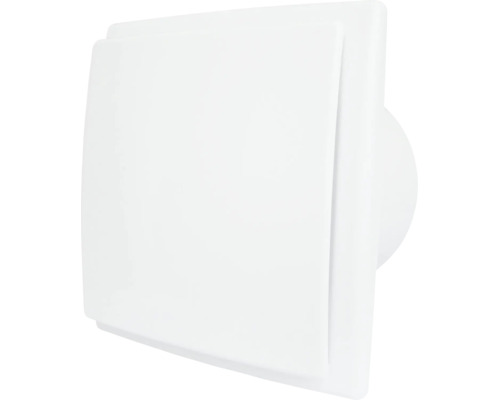Ventilator de baie pătrat alb cu capac frontal plat.