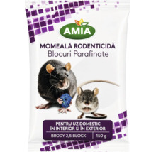Momeală rodenticidă Amia Blocuri Parafinate Brody 2,5 Block, 150 grame pentru uz domestic interior și exterior contra rozătoarelor.
