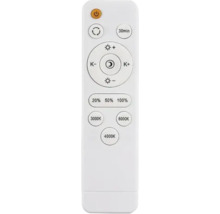 Telecomandă pentru lămpi cu butoane pentru luminozitate, temperatura culorii între 3000 și 6000 Kelvin, temporizator de 30 minute și procente dimare.