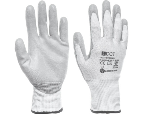 Mănuși de lucru DCT Krima cu înveliș din poliuretan, material textil tricotat, mărimea 10, nivel de protecție la tăiere B, DCT Logo.