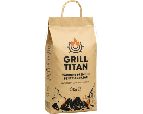 Cărbune pentru grătar Grill Titan, cărbune premium din lemn de esență tare, sac de hârtie de 3 kilograme.