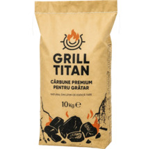 Cărbune premium pentru grătar Grill Titan, 10 kilograme, din lemn natural de esență tare în sac de hârtie.