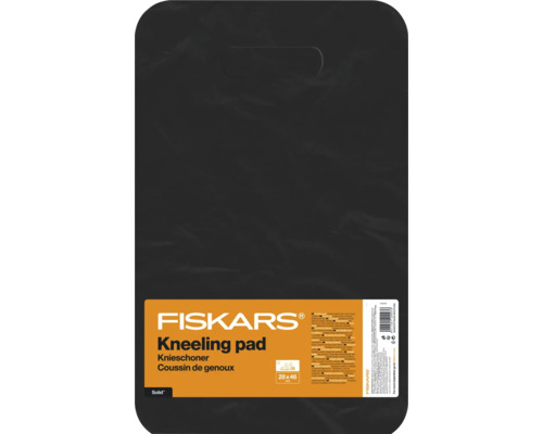 Suport pentru genunchi Fiskars Solid, protecție dreptunghiulară din plastic, 28 pe 46 centimetri, negru cu mâner de transport.