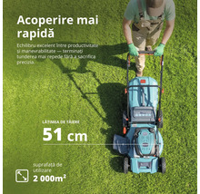 Mașină de tuns gazonul pe benzină cu lățime de tăiere de 51 centimetri pentru suprafețe de până la 2000 metri pătrați.