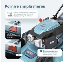 Mașină de tuns gazonul pe benzină Könner und Söhnen cu pornire ușoară, coș colector cu indicator de umplere și primer pentru carburator.