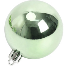Glob de Crăciun lucios de culoare verde mentă cu agățătoare argintie.