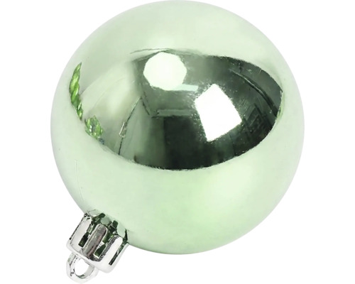 Glob de Crăciun lucios de culoare verde mentă cu agățătoare argintie.