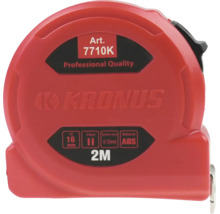 Ruletă Kronus din plastic ABS, lungime 2 metri, lățime 16 milimetri, clasa de precizie doi, roșie.