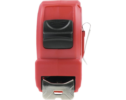 Ruletă cu buton de blocare și clemă de curea din plastic și metal.