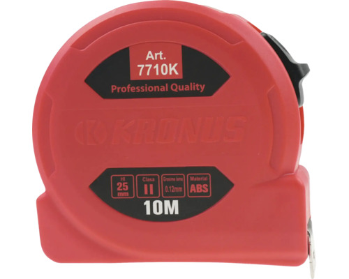 Ruletă Kronus 7710K, Professional Quality, lungime 10 metri, lățime 25 milimetri, clasa de precizie doi, carcasă ABS.