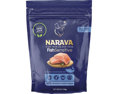 Hrană pentru câini Narava High Premium Fish Sensitive pentru câini adulți de toate taliile, 2 kilograme.