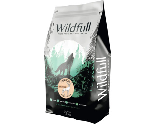 Hrană pentru câini Wildfull Ultra Premium cu vânat, fără cereale, pentru câini adulți de toate taliile, sac de 12 kilograme.