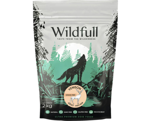 Hrană pentru câini Wildfull Adult Mini vânat, fără cereale, naturală, fără organisme modificate genetic, fără gluten, 2 kilograme.