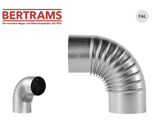 Cot pentru burlan Bertrams 90 grade din tablă de oțel aluminizată. Bertrams Logo.