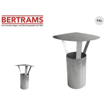 Bertrams Logo. Capac pentru coș de fum din tablă de oțel aluminizată cu protecție împotriva ploii și ștuț de inserție.