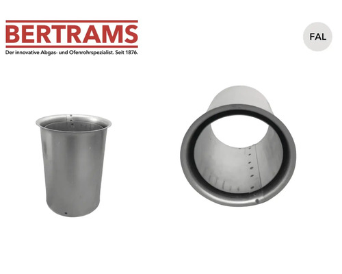 Logo BERTRAMS, manșon cu perete dublu din tablă de oțel aluminizată pentru burlane de sobă, indicație material FAL.