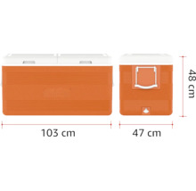 Ladă frigorifică cu dimensiuni: lungime 103 centimetri, lățime 47 centimetri, înălțime 48 centimetri.