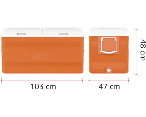Ladă frigorifică cu dimensiuni: lungime 103 centimetri, lățime 47 centimetri, înălțime 48 centimetri.