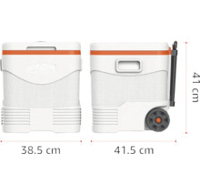 Geantă frigorifică Keep Cold cu roți și mâner, dimensiuni 38,5 centimetri lățime, 41,5 centimetri adâncime și 41 centimetri înălțime.