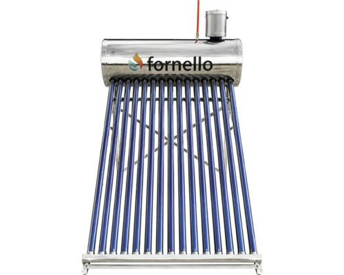 Sistem solar Fornello pentru apă caldă cu rezervor din oțel inoxidabil și colectoare cu tuburi vidate.