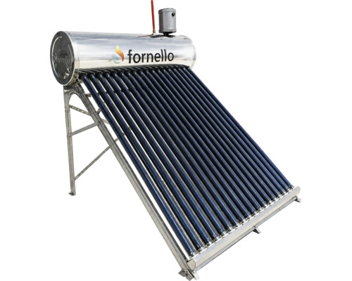 Panou solar pentru apă caldă Fornello cu tuburi vidate și rezervor din inox pe suport metalic.