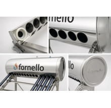 Boiler solar Fornello din oțel inoxidabil cu colectoare cu tuburi vidate și Fornello Logo.