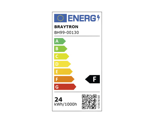 Etichetă energetică a Uniunii Europene pentru Braytron BH99-00130, clasa de eficiență energetică F, consum 24 de kilowați-oră la 1000 de ore.