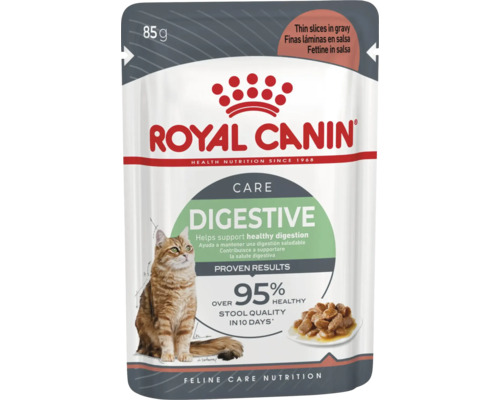 Hrană umedă pentru pisici Royal Canin Digestive Care, felii subțiri în sos, plic de 85 grame.