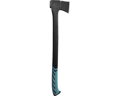 Topor negru cu coadă din plastic și mâner ergonomic albastru.