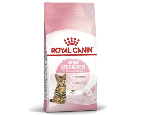 Hrană uscată Royal Canin Kitten Sterilised pentru pisoi sterilizați cu vârsta cuprinsă între 6 și 12 luni.