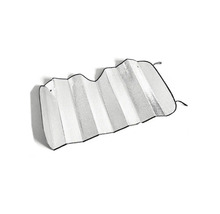 Parasolar pliabil pentru parbriz auto din folie reflectorizantă cu benzi elastice.