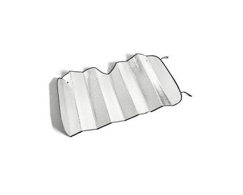 Parasolar pliabil pentru parbriz auto din folie reflectorizantă cu benzi elastice.