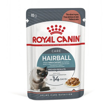 Hrană umedă pentru pisici Royal Canin Hairball Care, felii subțiri în sos pentru reducerea ghemelor de blană, plic de 85 grame.
