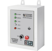 Comutator de transfer automat Könner & Söhnen KS ATS 4/25 Gasoline cu indicatoare luminoase, comutator rotativ și buton de oprire de urgență.