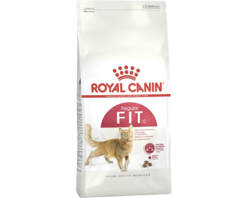 Hrană uscată Royal Canin Fit 32 pentru pisici adulte pentru menținerea greutății cu sistem de închidere tip fermoar.