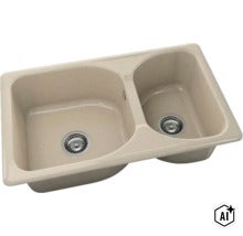 Chiuvetă äncorporabilă cu două cuve din compozit de granit inclusiv două ventile cu sită (Image AI modified or generated)