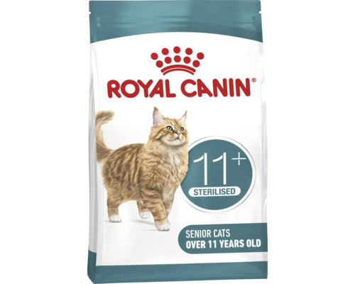 Sigla Royal Canin, hrană uscată pentru pisici senioare sterilizate peste unsprezece ani.